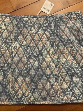 Free People Quilted Floral Midi Skirt in Slate Blue and Rust